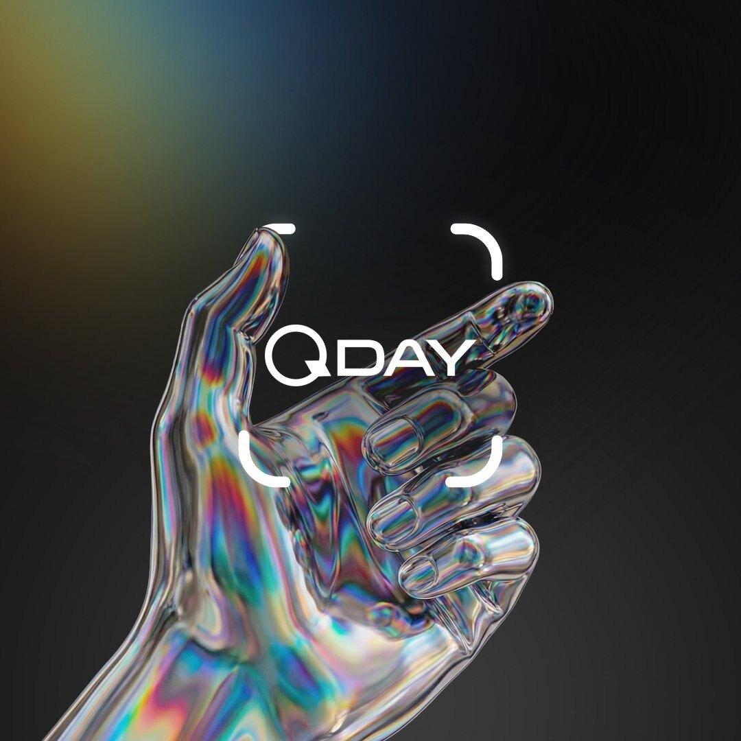 QDAY — holographic chrome hand 3D key visual