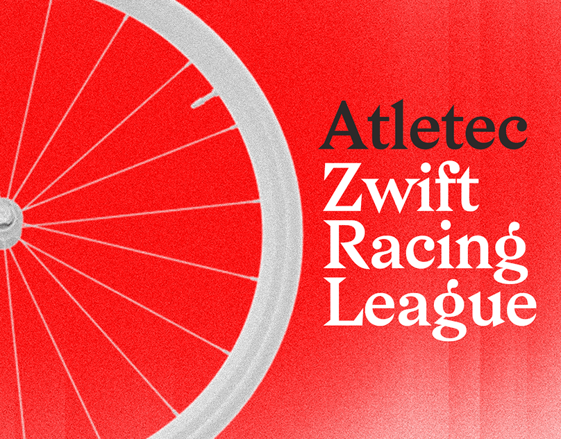 Atletec Zwift Racing League — red hero cover with bicycle wheel
